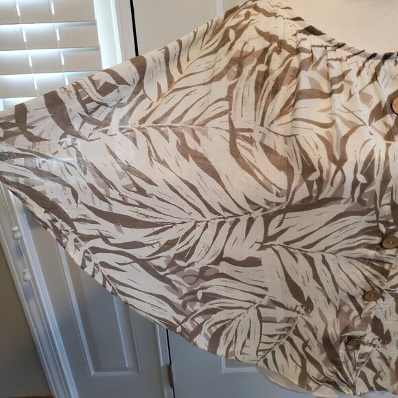 IN Studio Blouse Womens Medium Tan White Pullover Overlay Boho Coastal Beach - Picture 6 of 12